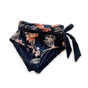 JETS Women’s Swimwear Navy Multicolor Floral Print High Waisted Bikini Bottoms 6